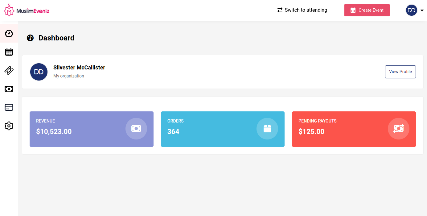 Muslim Eventz - Organization dashboard Muslim Eventz - Organization dashboard