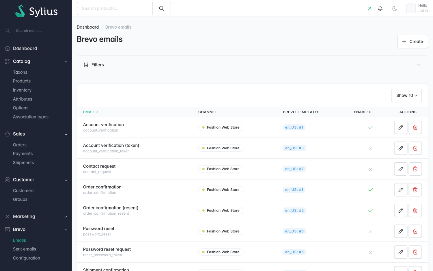 Brevo Pro — email templates in the Sylius admin